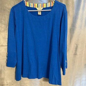 MULTIPLES ROYAL BLUE AND STRIPED ACCENTS sleeve top